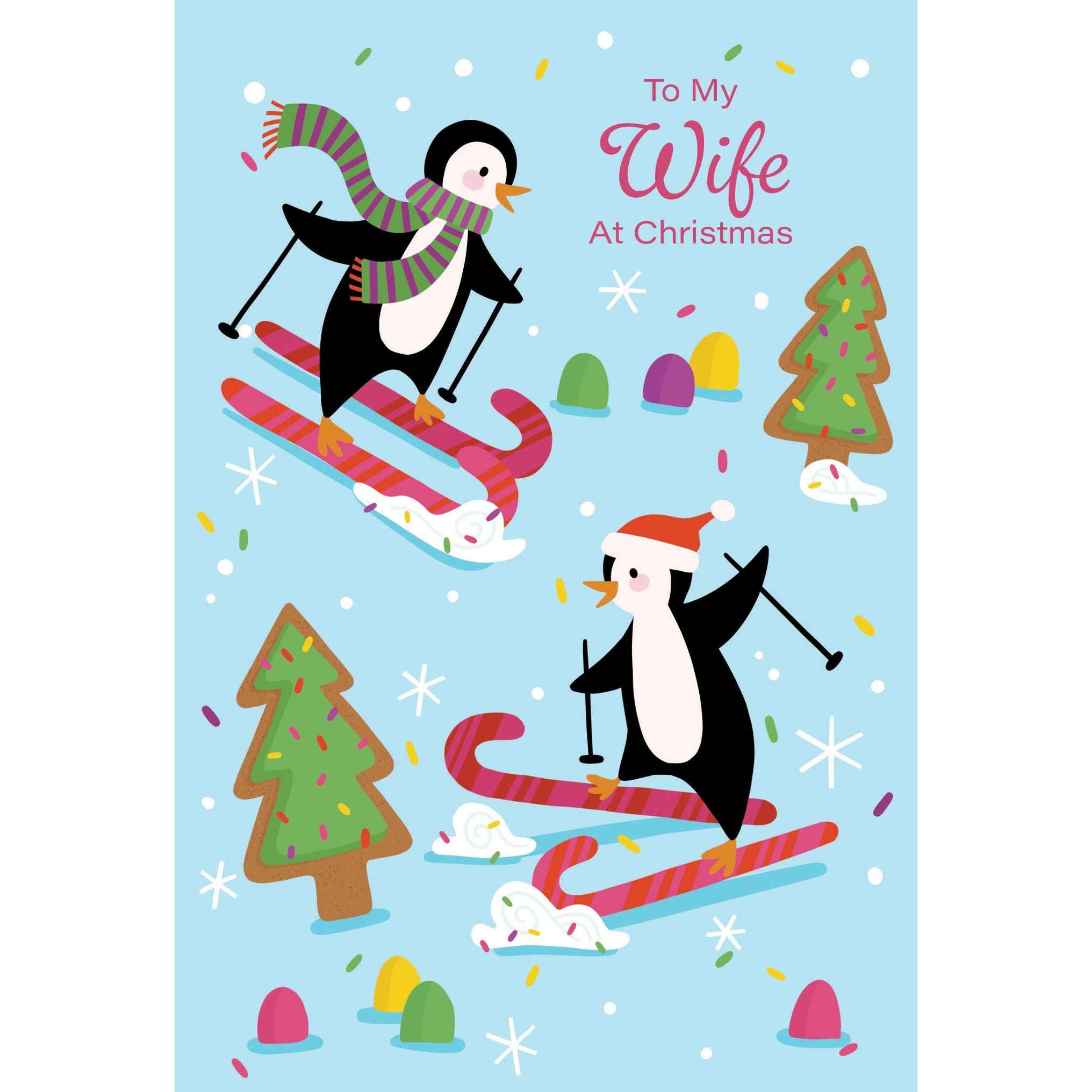 Skiing Penguins Christmas Card Wife